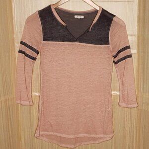 Maurices Womens Pink Grey Raglan Sleeve Burnout Top Small